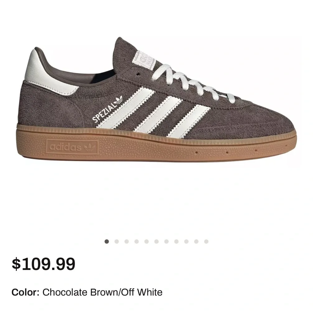 adidas Spezial Chocolate Brown Suede Sneakers with Off-White Stripes - Picture 1 of 6